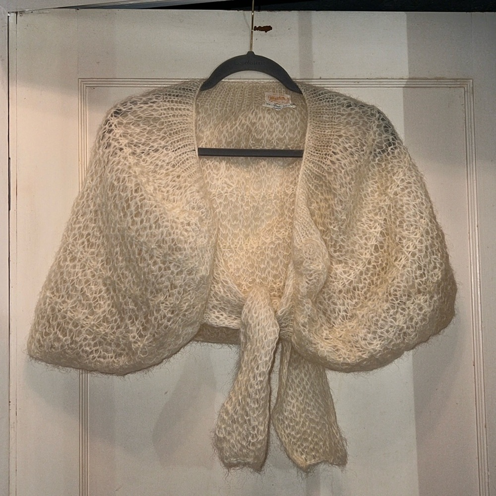 Rare Vintage made in Italy wool shrug throw shawl cream wrap